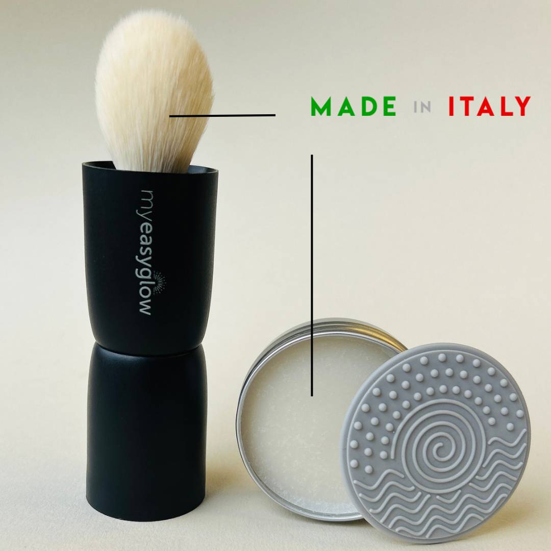 A brush and a container with the words &quot;Made in Italy&quot; - a symbol of Italian craftsmanship.